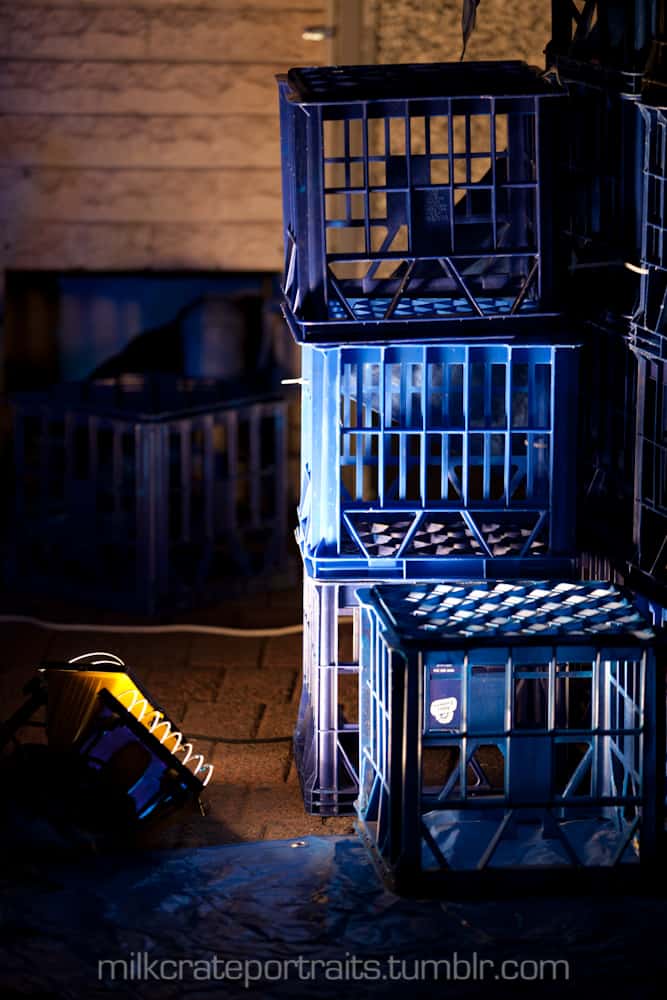 Blue crates in the dark
