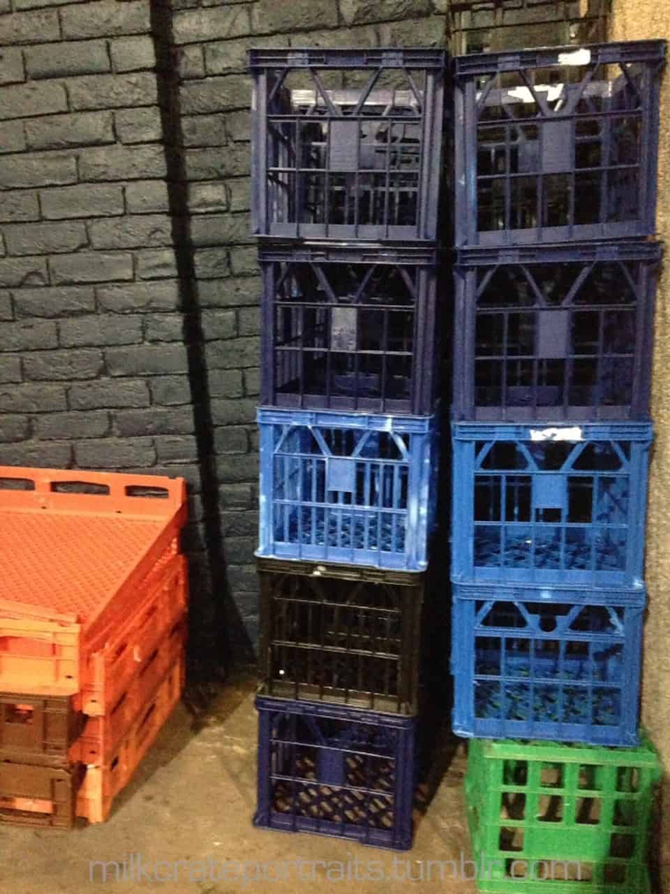 Colourful stack of crates in the evening