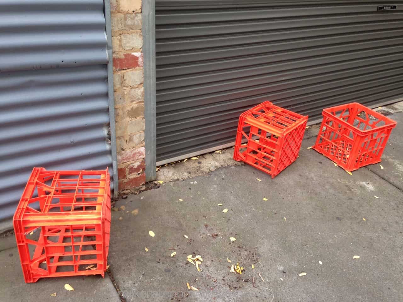 Orange milk crates loitering