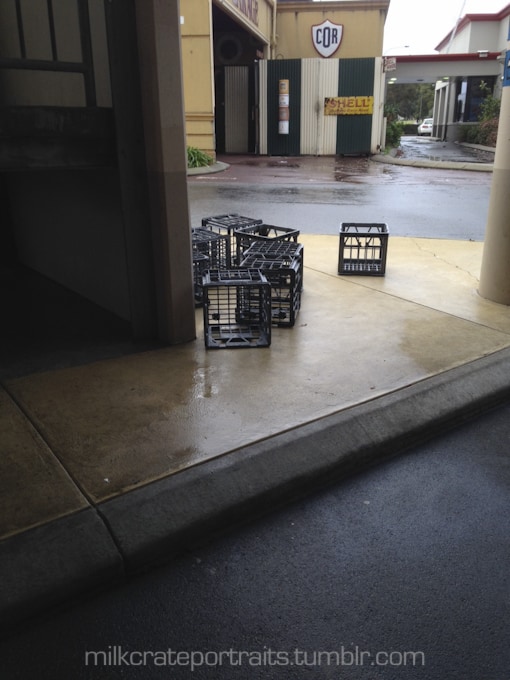 Milk crates in the rain
