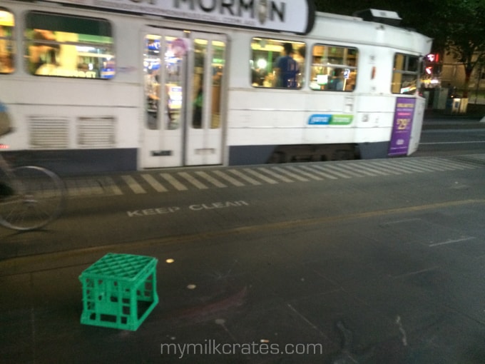 Tram crate at night