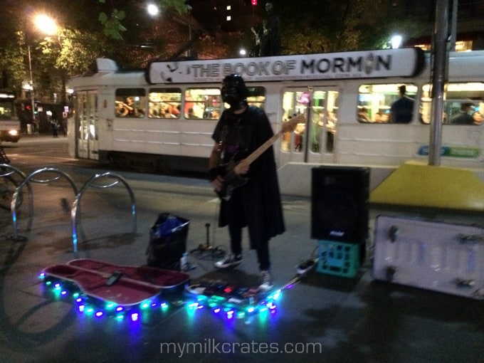 Darth Vader busking with his green milk crate