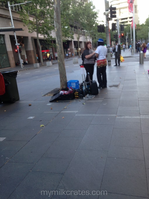 Buskers setting up