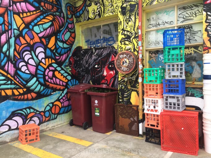 Street art with matching crates