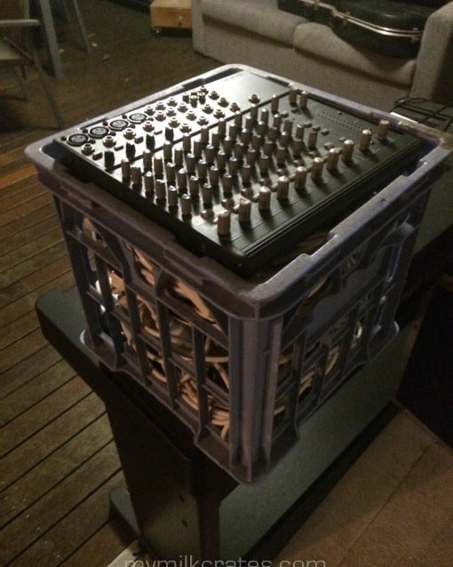 Sound desk milk crate. High tech.